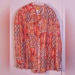 Ruby Rd Burnout Button Front Blouse Jacket Size 22 Shacket Office Colorful Boho
